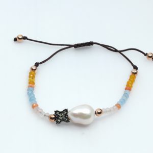 PULSERA DE PIEL, CIRCONITAS Y PERLA VAPOUR