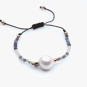 PULSERA DE PIEL, PERLA Y CRISTALES VAPOUR