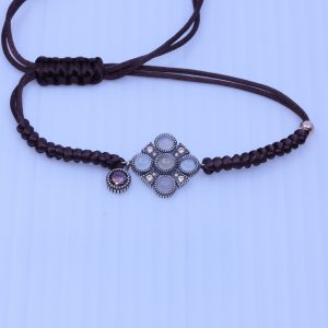 PULSERA DE PIEL, PIEDRA LUNA Y CIRCONITAS VAPOUR